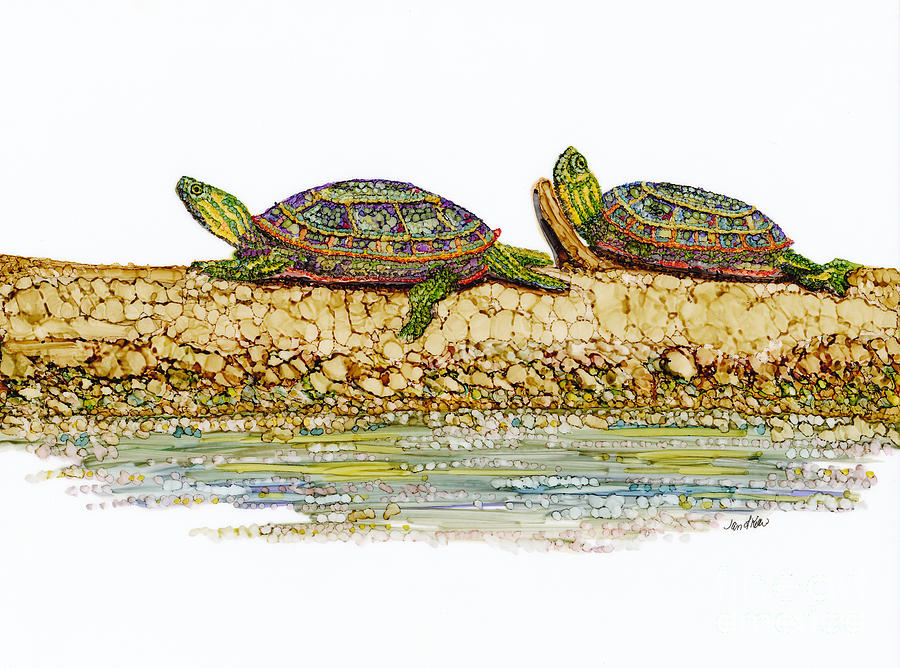 Turtle Log Mixed Media by Jan Killian