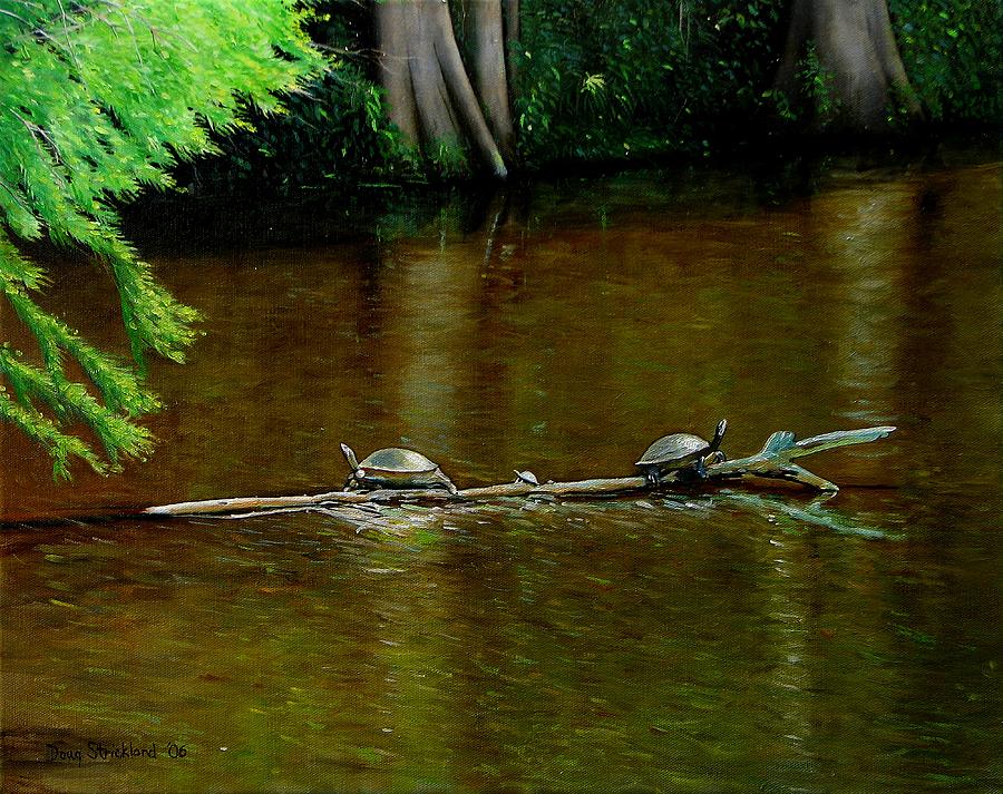 Turtle Painting - Turtle Log Spa by Doug Strickland