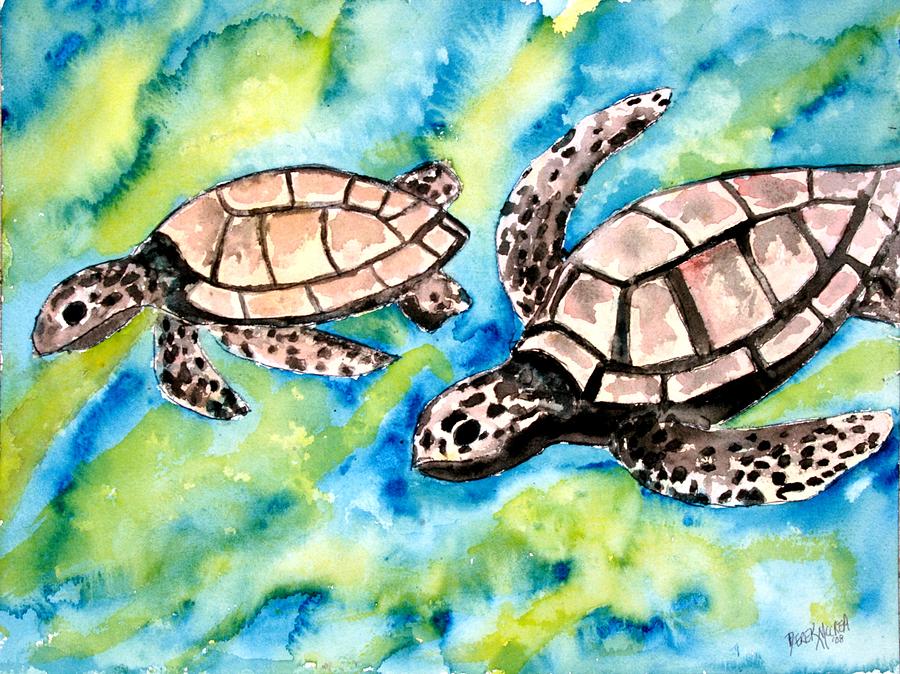 Love Painting - Turtle Love Pair Of Sea Turtles by Derek Mccrea Love Painting - Turtle Love Pair Of Sea Turtles by Derek Mccrea