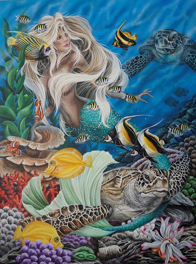 Mermaid Painting - Turtle Mermaid by Katie McConnachie Mermaid Painting - Turtle Mermaid by Katie McConnachie