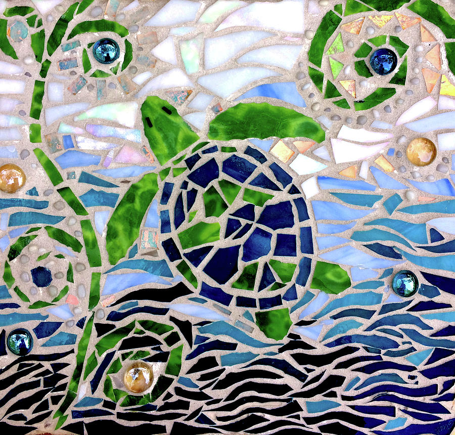 Turtle Mosaic cut out Kids T-Shirt by Jan Marvin - Pixels