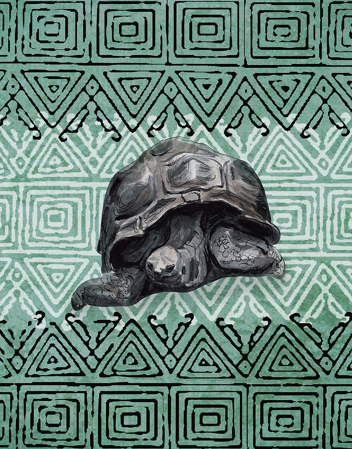 Turtle on Ornament Mixed Media by Masha Batkova