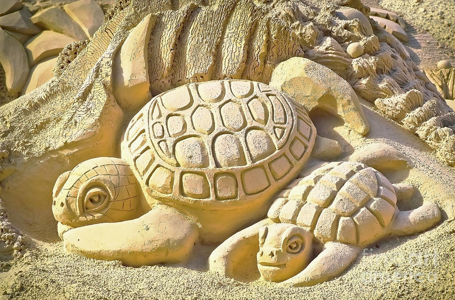Turtle Sand Castle Sculpture on the Beach 999 Photograph by Ricardos Creations