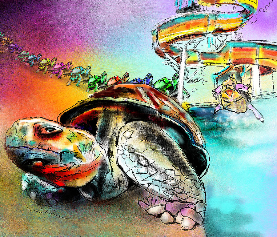 Turtle Painting - Turtle Slide by Miki De Goodaboom