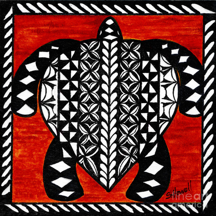 Turtle Tapa Cloth Painting by Sandi Howell