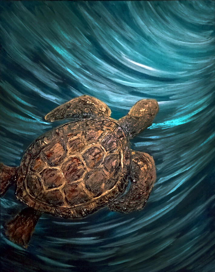 Turtle Wave Deep Blue Painting by Michelle Pier