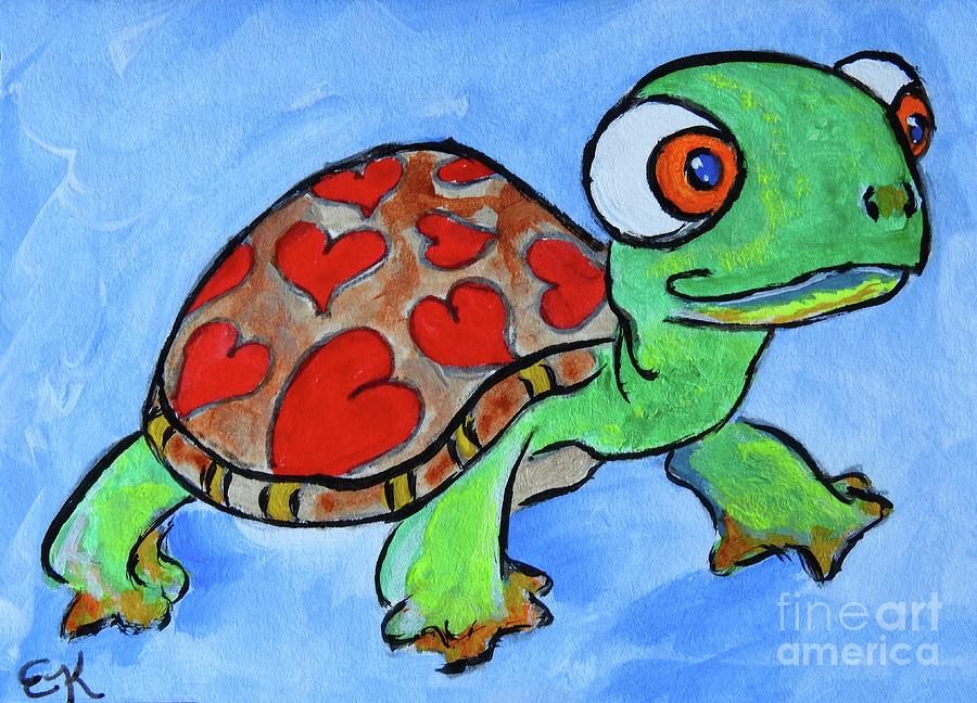 Turtle with a Big Heart - Original Painting Art Print #656 Painting by Ella Kaye Dickey