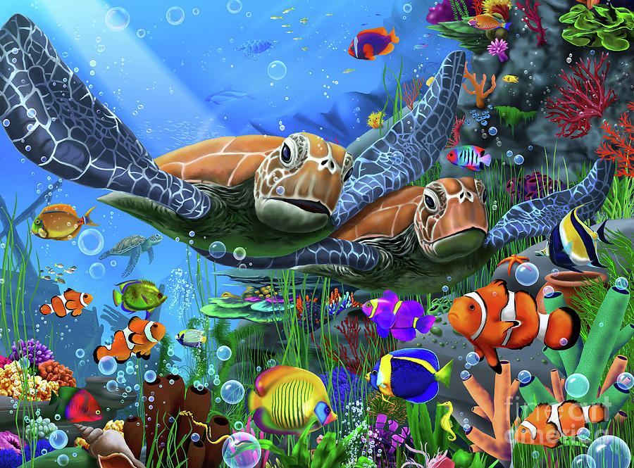 Turtles of the Deep Digital Art by MGL Meiklejohn Graphics Licensing