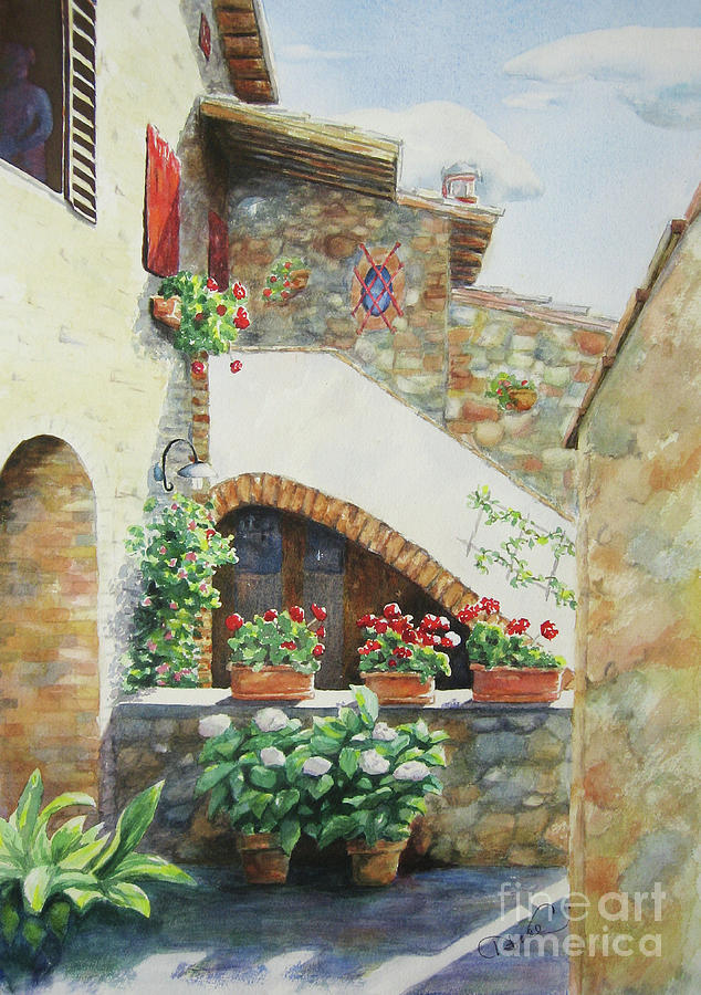 Tuscan Courtyard Painting by Nancy Charbeneau