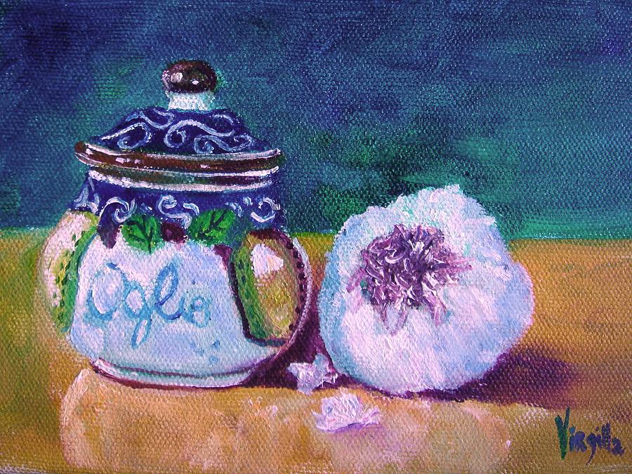 Garlic Painting - Tuscan Elements - Italian Garlic Keeper with Garlic by Virgilla Lammons
