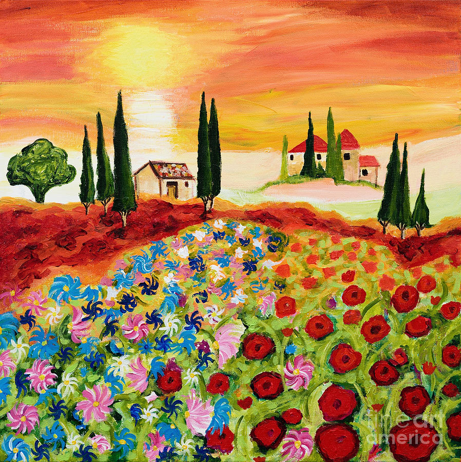 Tuscan Field of Poppies Painting by Art by Danielle