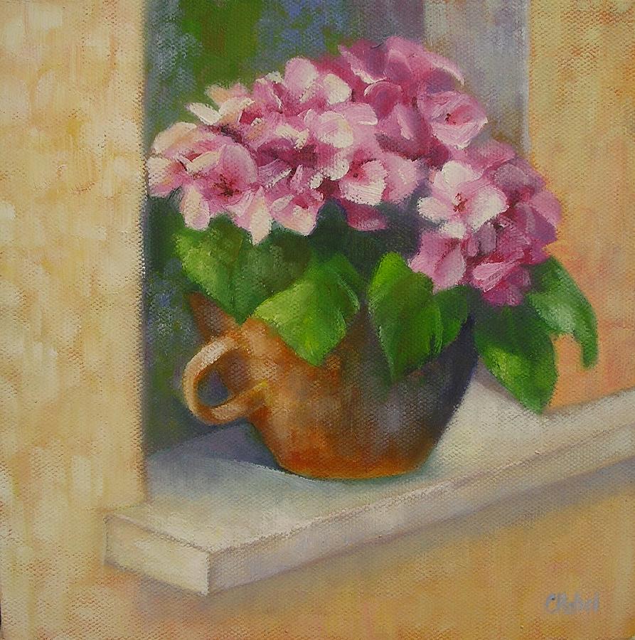 Tuscan Flower pot oil painting Painting by Chris Hobel
