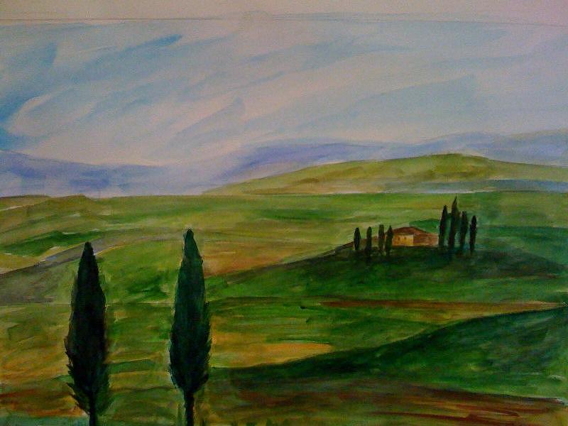 Tuscan Hillside view Painting by Angela Puglisi