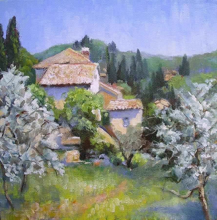 Tuscan  Hilltop village Painting by Chris Hobel