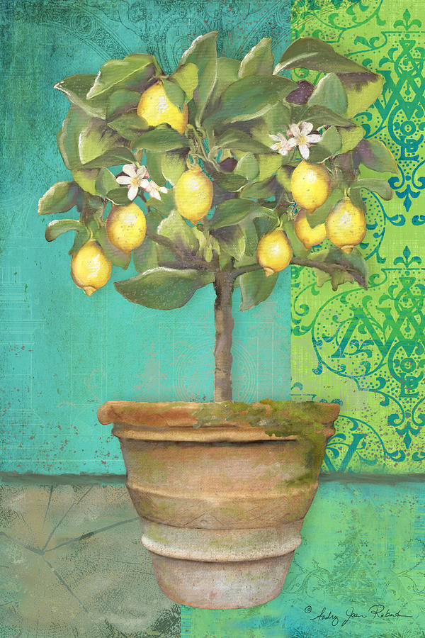 Tuscan Lemon Topiary - Damask Pattern 1 Painting by Audrey Jeanne Roberts