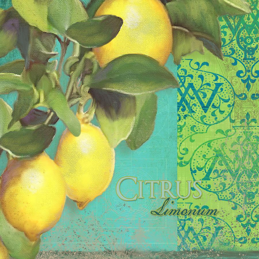 Tuscan Lemon Tree - Citrus Limonum Damask Painting by Audrey Jeanne Roberts