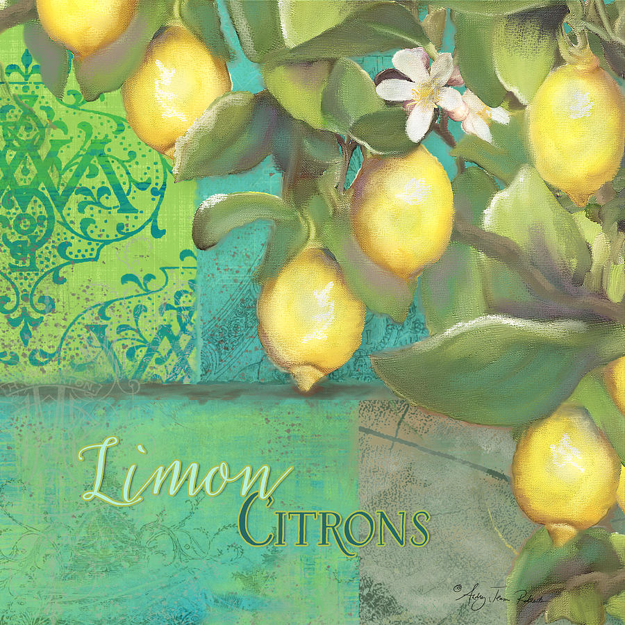 Tuscan Lemon Tree - Damask Pattern 2 Painting by Audrey Jeanne Roberts