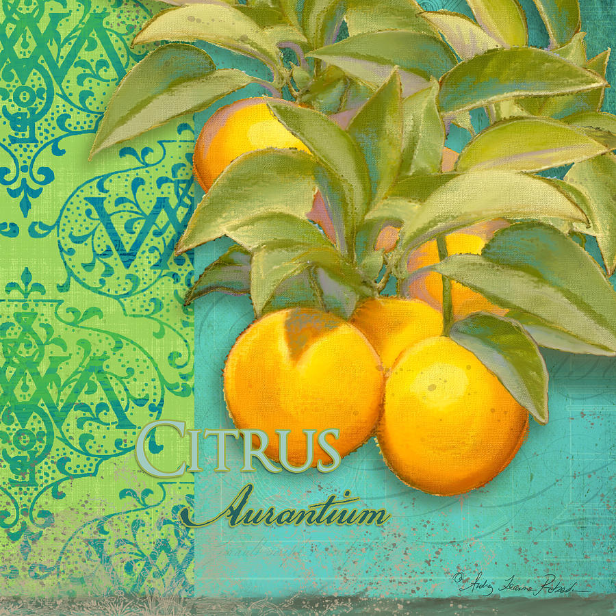 Tuscan Orange Tree - Citrus Aurantium Damask Painting by Audrey Jeanne Roberts