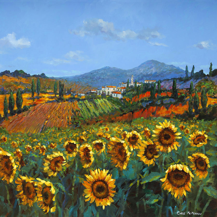 Tuscany Painting - Tuscan Sunflowers by Chris Mc Morrow