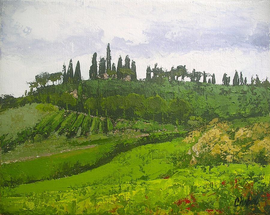 Tuscan Villa Hillside Painting by Chris Hobel