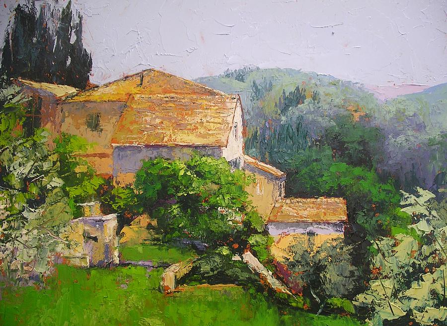 Tuscan Village Painting by Chris Hobel