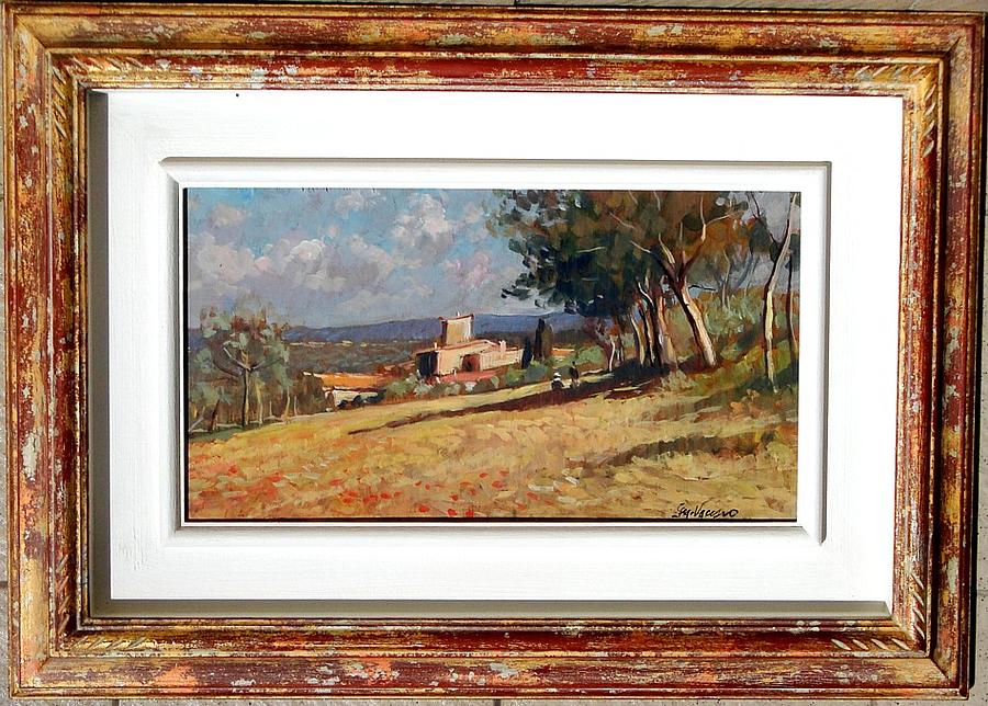Still Life Painting - Tuscany landscape with frame by Vaccaro