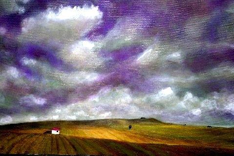Tuscany lavender sky Painting by Marie-Line Vasseur