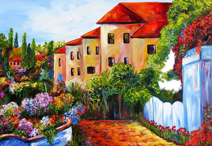 Tuscany Village Painting by Mary Jo Zorad