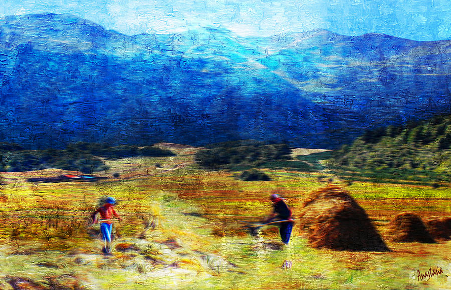 Tusheti Hay Makers I Painting by Anastasia Savage Ealy