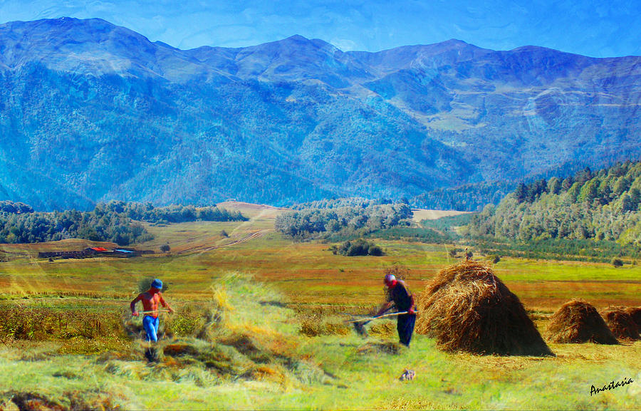 Tusheti Hay Makers II Painting by Anastasia Savage Ealy