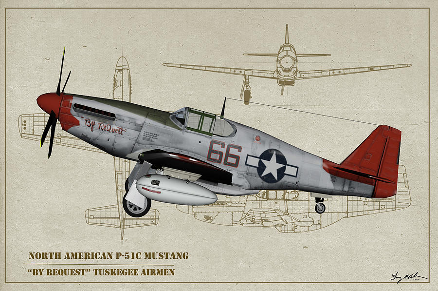 Tuskegee P-51B By Request - Profile Art Digital Art by Tommy Anderson