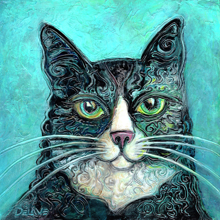 Tuxedo Cat Painting by Mary DeLave