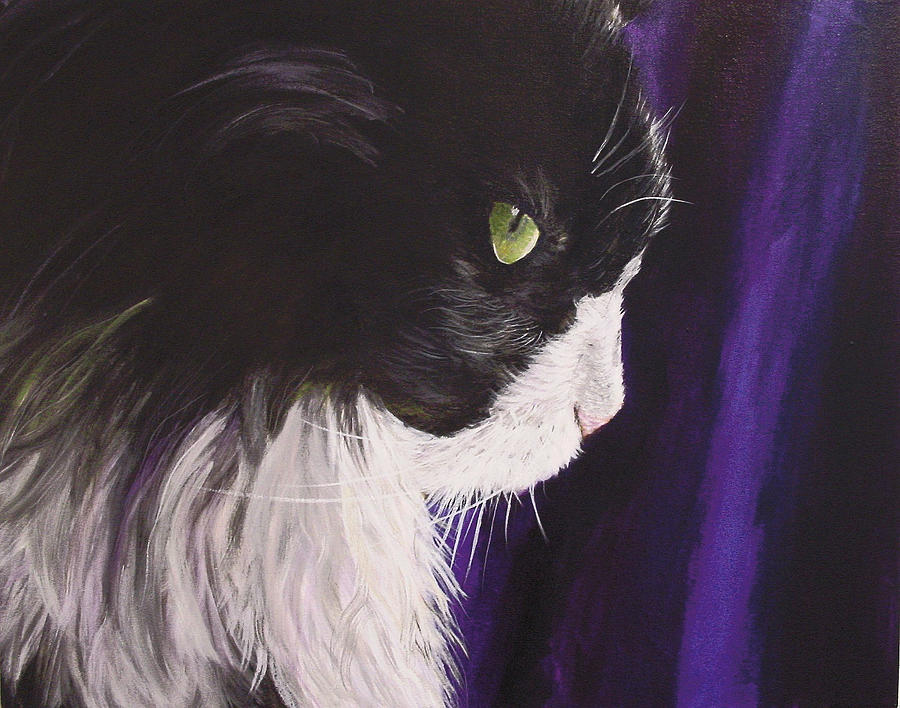 Tuxedo Cat Painting Print Painting by Mary Jo Zorad