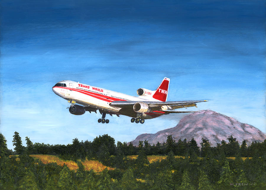 TWA L1011 Landing at Seattle Painting by William Frew