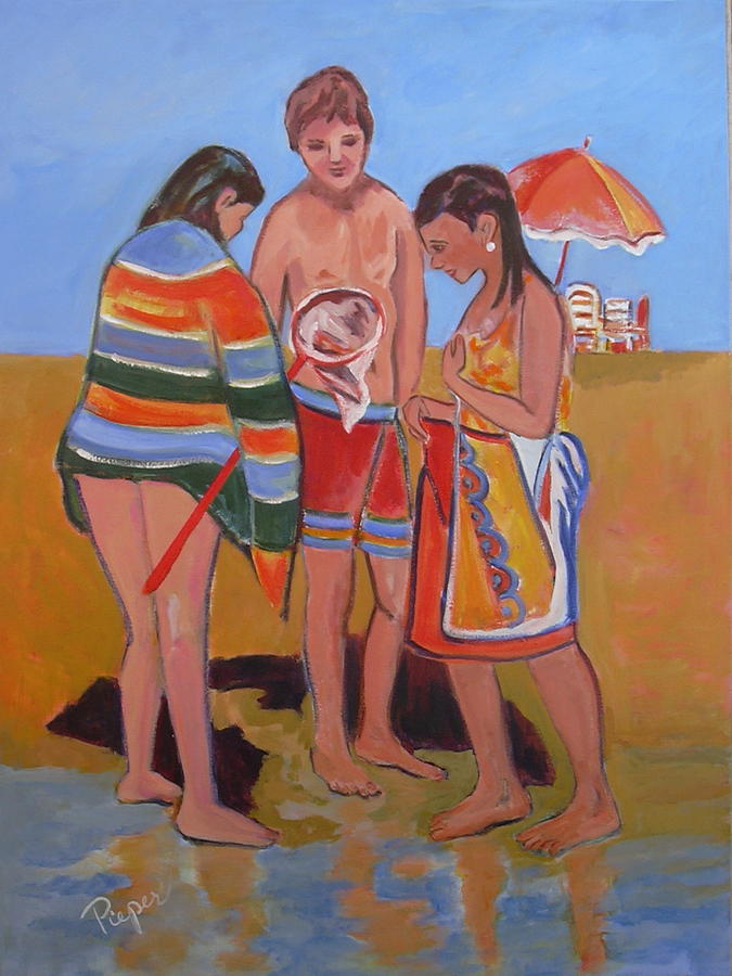 Children At The Beach Painting - Tweens at the Beach by Betty Pieper
