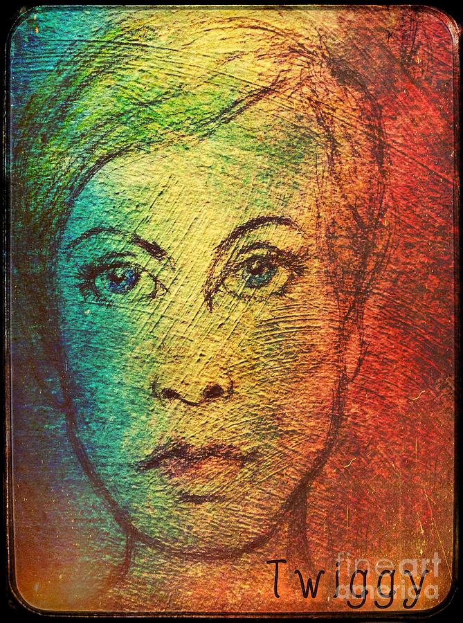 Twiggy in Oils Mixed Media by Joan-Violet Stretch