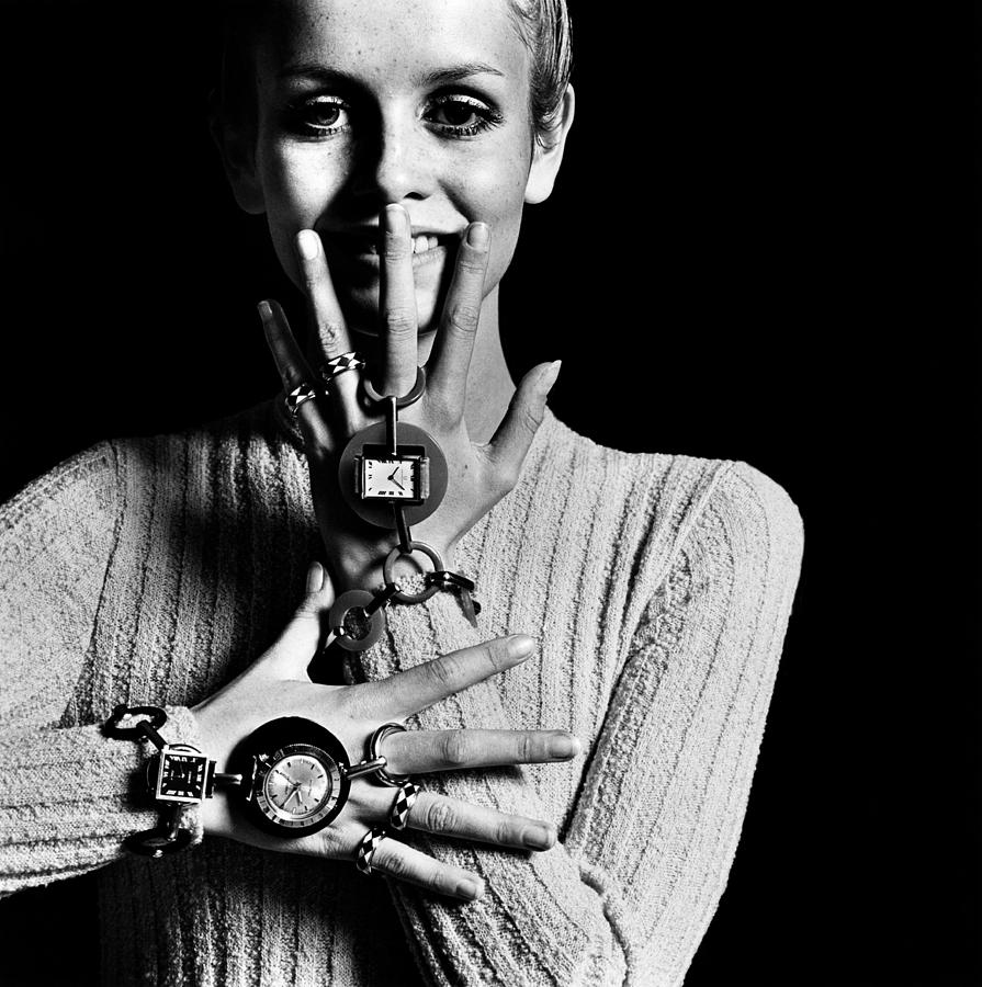 Twiggy Wearing Watch Jewelry Photograph by Bert Stern