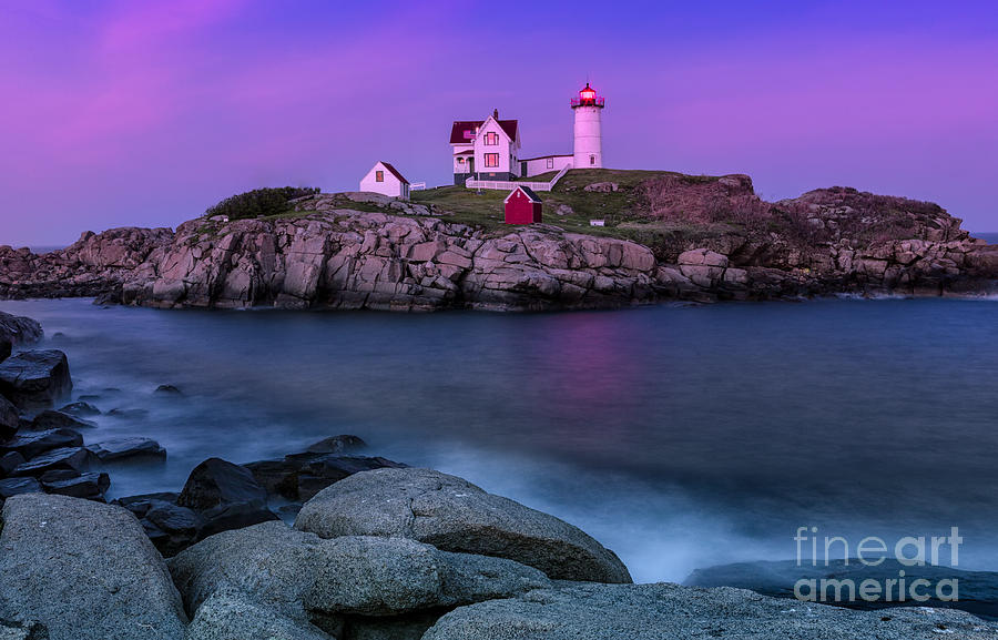 Twilight at Nubble Lighthouse Photograph by Jerry Fornarotto
