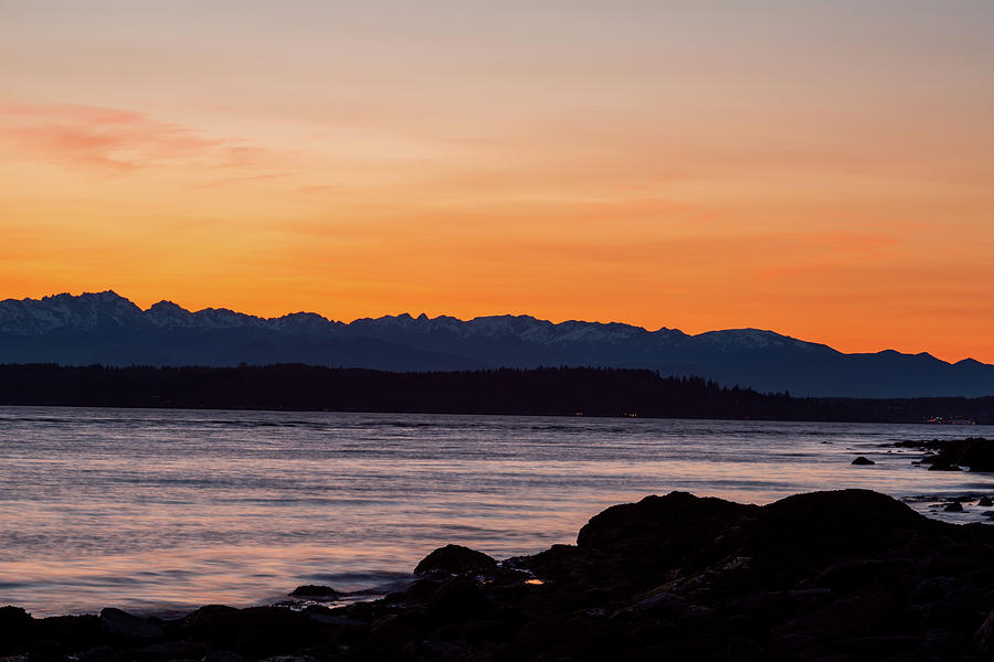 Twilight at the Alki Beach and Olympic Mountains Digital Art by Michael Lee