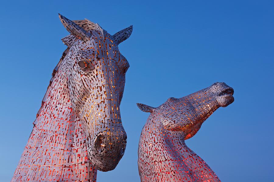 Twilight at the Kelpies Photograph by Stephen Taylor