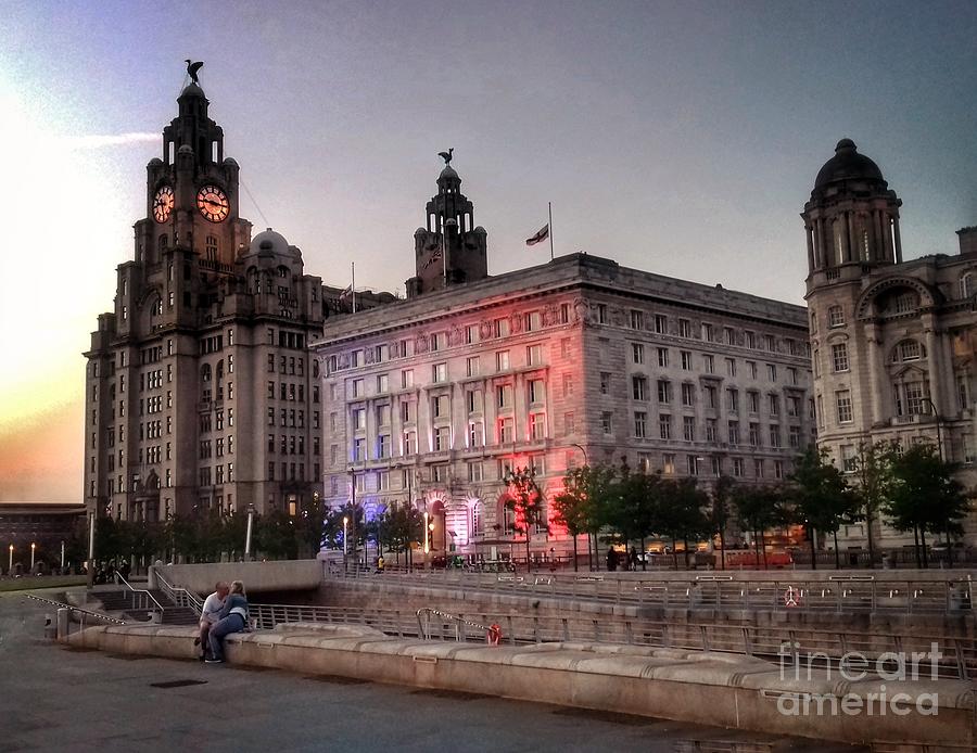Twilight at The Liver Buildings Photograph by Joan-Violet Stretch