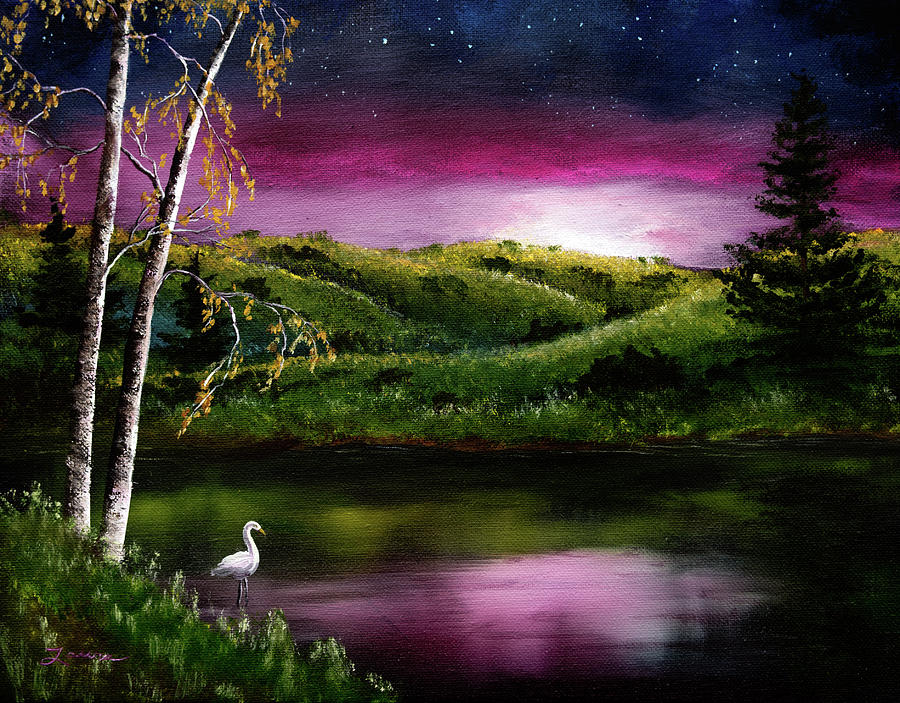 Twilight at Vasona Lake Painting by Laura Iverson