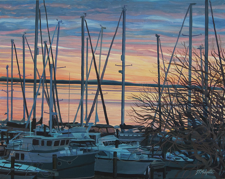 Twilight Boats Painting by Tommy Midyette