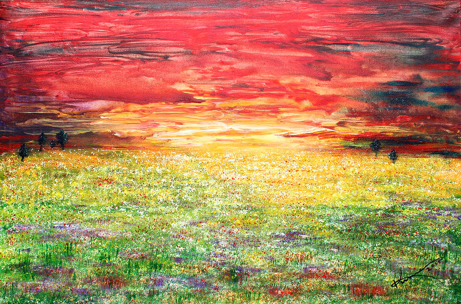 Sunset Meadow Painting by Kume Bryant