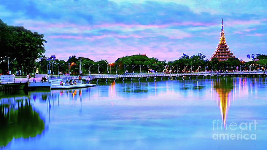 Twilight City Lake View Digital Art