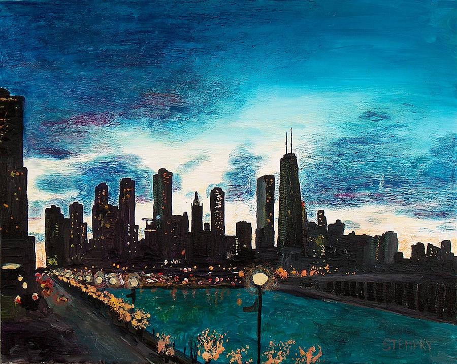Chicago Painting - Twilight from Navy Pier by Jacob Stempky