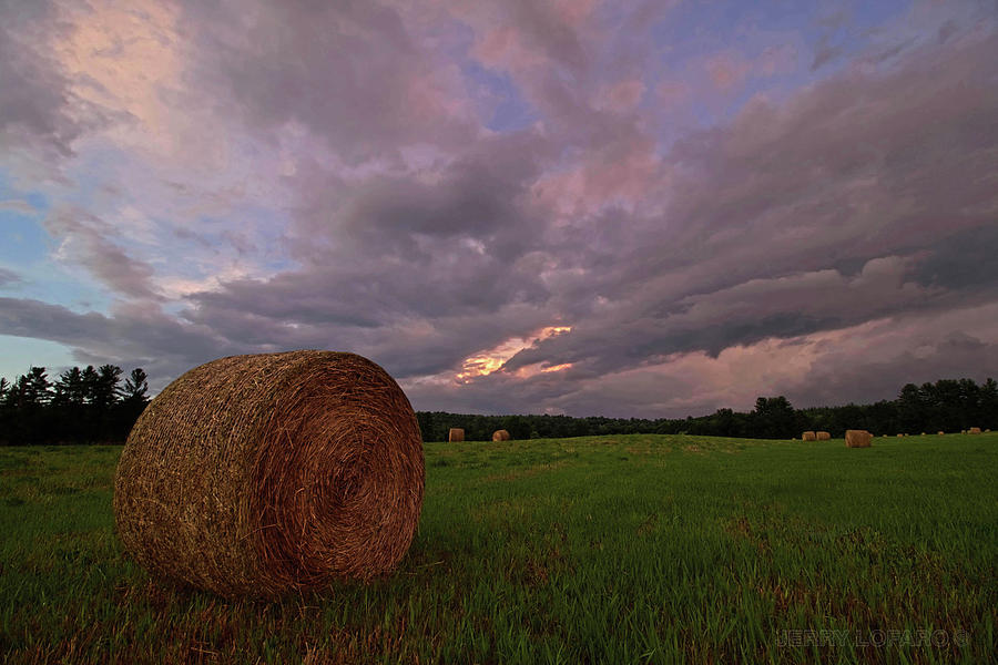 Landscape Photograph - Twilight Hay Bale by Jerry LoFaro