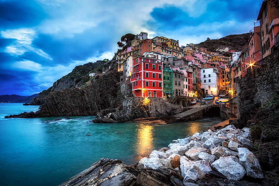 Architecture Photograph - Twilight in Riomaggiore by Aaron Choi