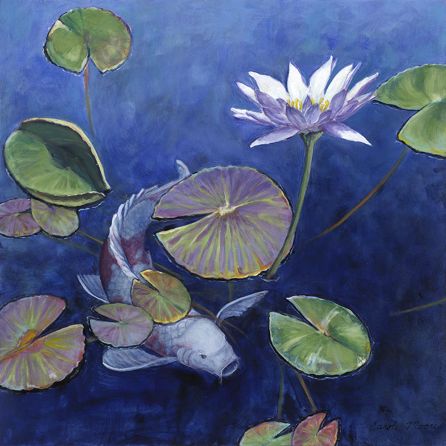 Koi Painting - Twilight in the Courtyard by Carole R Moore