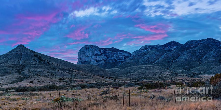 Twilight Long Exposure Panorama of El Capitan and Guadalupe Mountains - Culberson County West Texas Photograph by Silvio Ligutti
